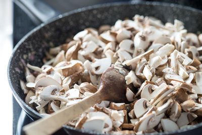 Close-up of chopped mushrooms