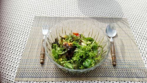 Directly above shot of chopped vegetables in plate