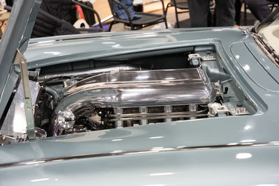 Close-up of the engine of a vintage  car