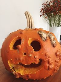 Close-up of pumpkin against gray background