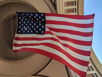 American flag waving in the wind.