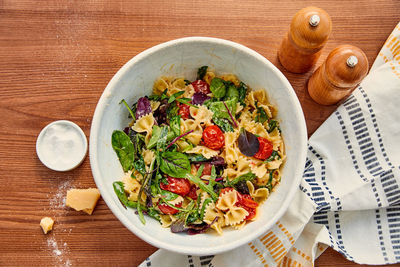 High angle view of food in bowl on table