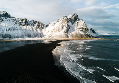 Scenic view of lake against sky during winter