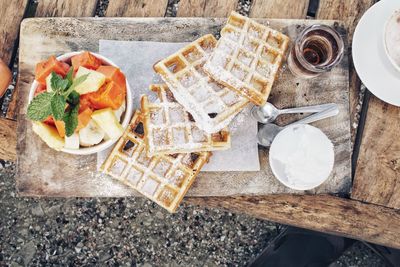 High angle view of food on table