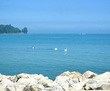 Scenic view of sea against blue sky