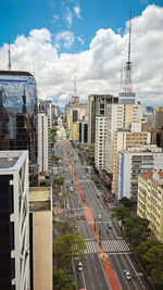 High angle view of buildings in city