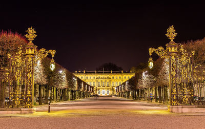 Illuminated buildings at night