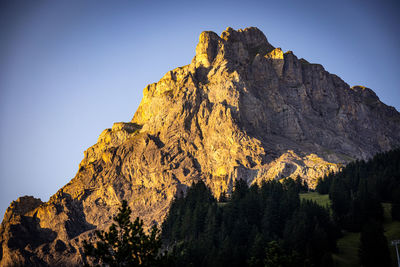 Low angle view of rock formations against clear sky