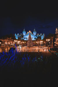 Illuminated buildings at night