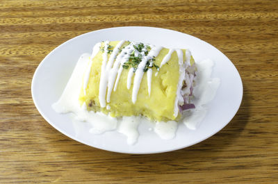 High angle view of meal served in plate