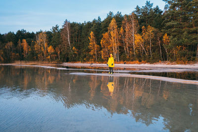 Reflection of trees in lake against sky