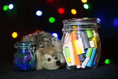 Close-up of dog in jar