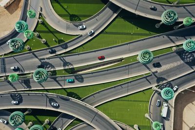 High angle view of vehicles on road