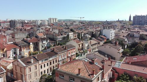 High angle view of townscape against sky