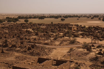 Aerial view of desert against clear sky