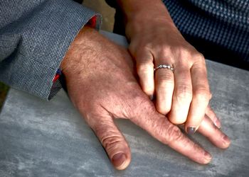 Close-up of man holding hands