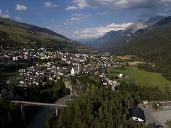 High angle view of townscape against sky