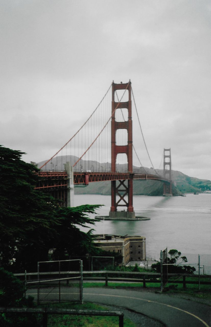 VIEW OF SUSPENSION BRIDGE AGAINST SKY