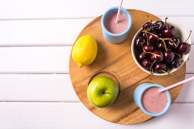 High angle view of fruits in bowl on table