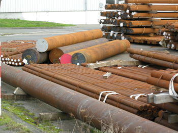 Various metal rods at factory