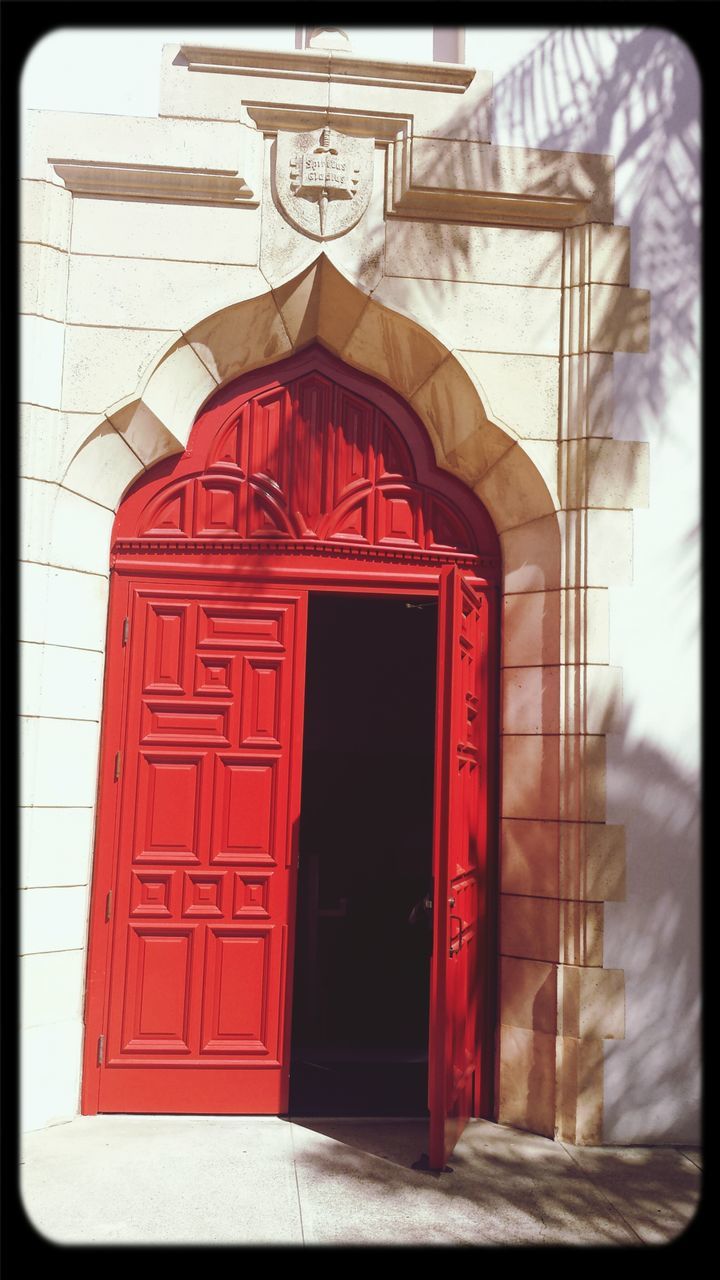 red, architecture, transfer print, built structure, door, building exterior, entrance, closed, auto post production filter, text, house, window, communication, western script, no people, doorway, wall - building feature, day, non-western script, indoors