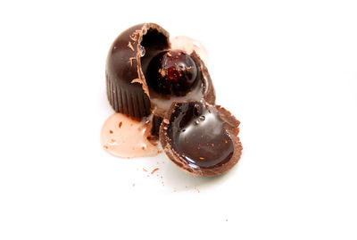 Close-up of cake against white background