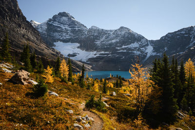 Scenic view of snowcapped mountains against sky