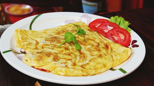 Close-up of breakfast served on table