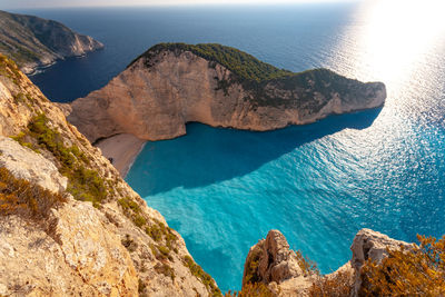 High angle view of rocks in sea