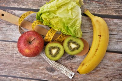 High angle view of fruits on table