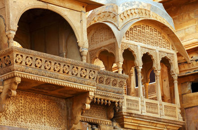 Low angle view of balcony in jaisalmer fort