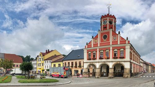 Panoramic view of buildings against sky in city