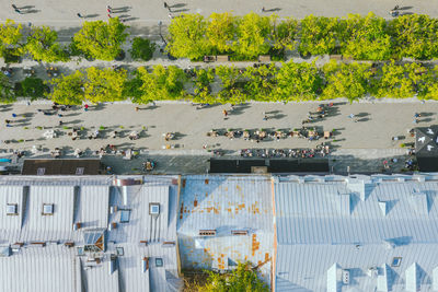 High angle view of houses by building