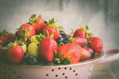 Close-up of strawberries in bowl