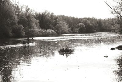 Scenic view of lake against clear sky