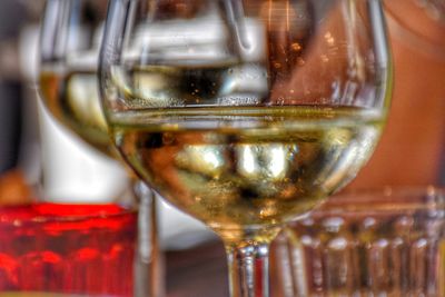 Close-up of beer glass on table