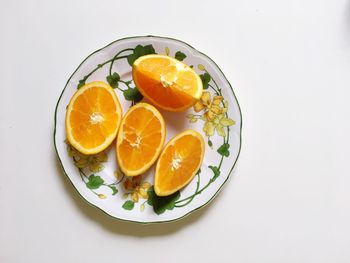 High angle view of fruits in plate
