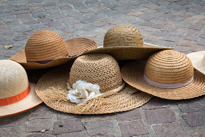 High angle view of hat on rocks