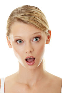 Portrait of a beautiful young woman over white background