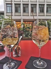 Close-up of wine glass on table