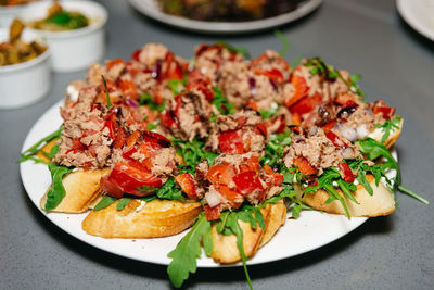 Close-up of food in plate on table