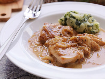 Close-up of meal served in plate