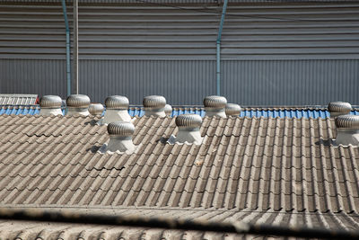 Metal pipes against wall