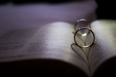 Close-up of heart shape on book