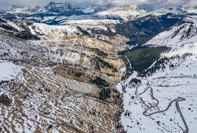 High angle view of snowcapped mountains
