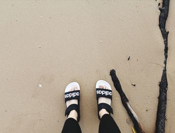 Low section of women standing on sand