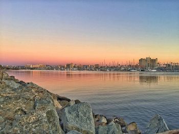 Scenic view of sea at sunset