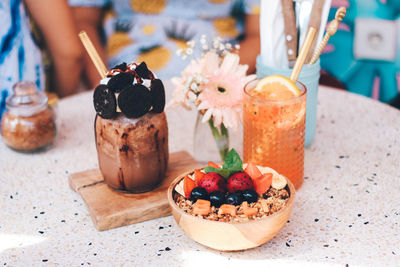 Close-up of dessert on table