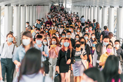 High angle view of people standing outdoors