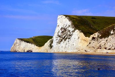 Scenic view of sea against blue sky